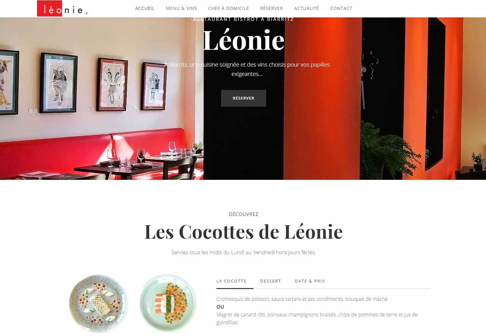 Ouverture du nouveau site internet du Restaurant Léonie à Biarritz